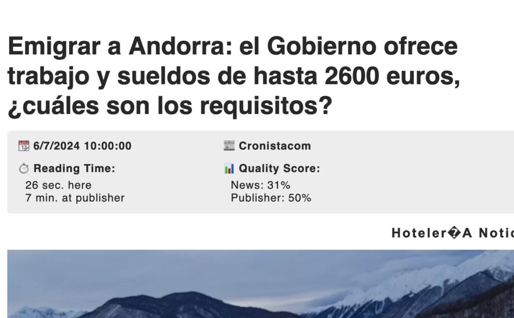 アルゼンチンのメディアが、アンドラ政府が月2,600ユーロで移民を雇用していると報じた
