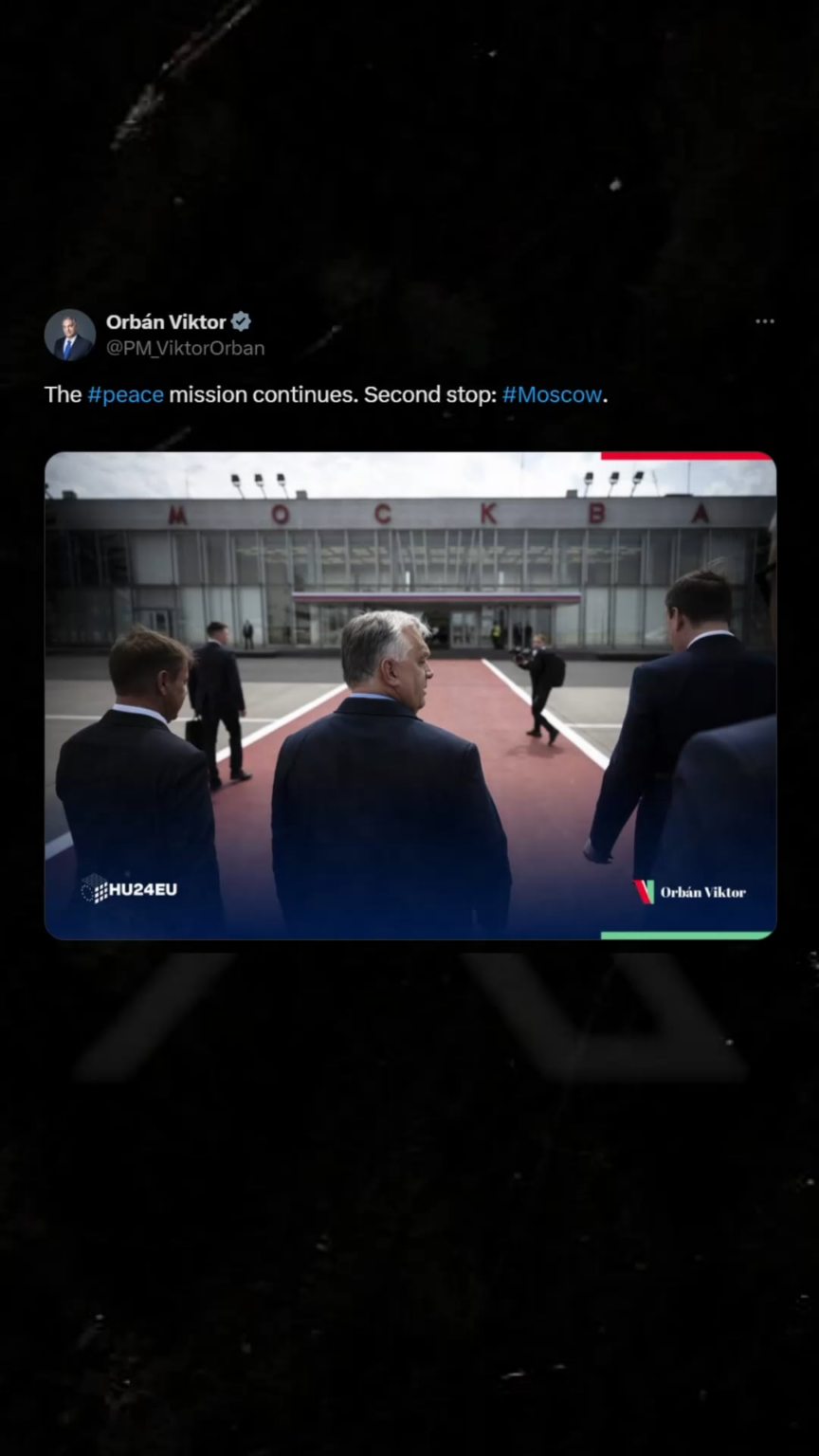 ハンガリーのビクトル・オルバーン首相は予告なしにモスクワを訪れ、ロシアのウラジミール・プーチン大統領と会談した。EU指導部は、侵略国への無許可の訪問をオルバーン首相に厳しく非難した。