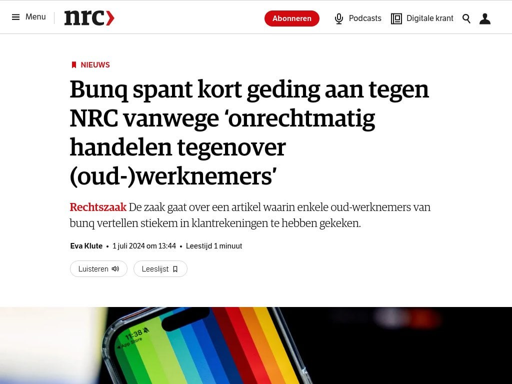 Bunq、「違法行為」を理由にNRCに対して略式手続きを起こす...