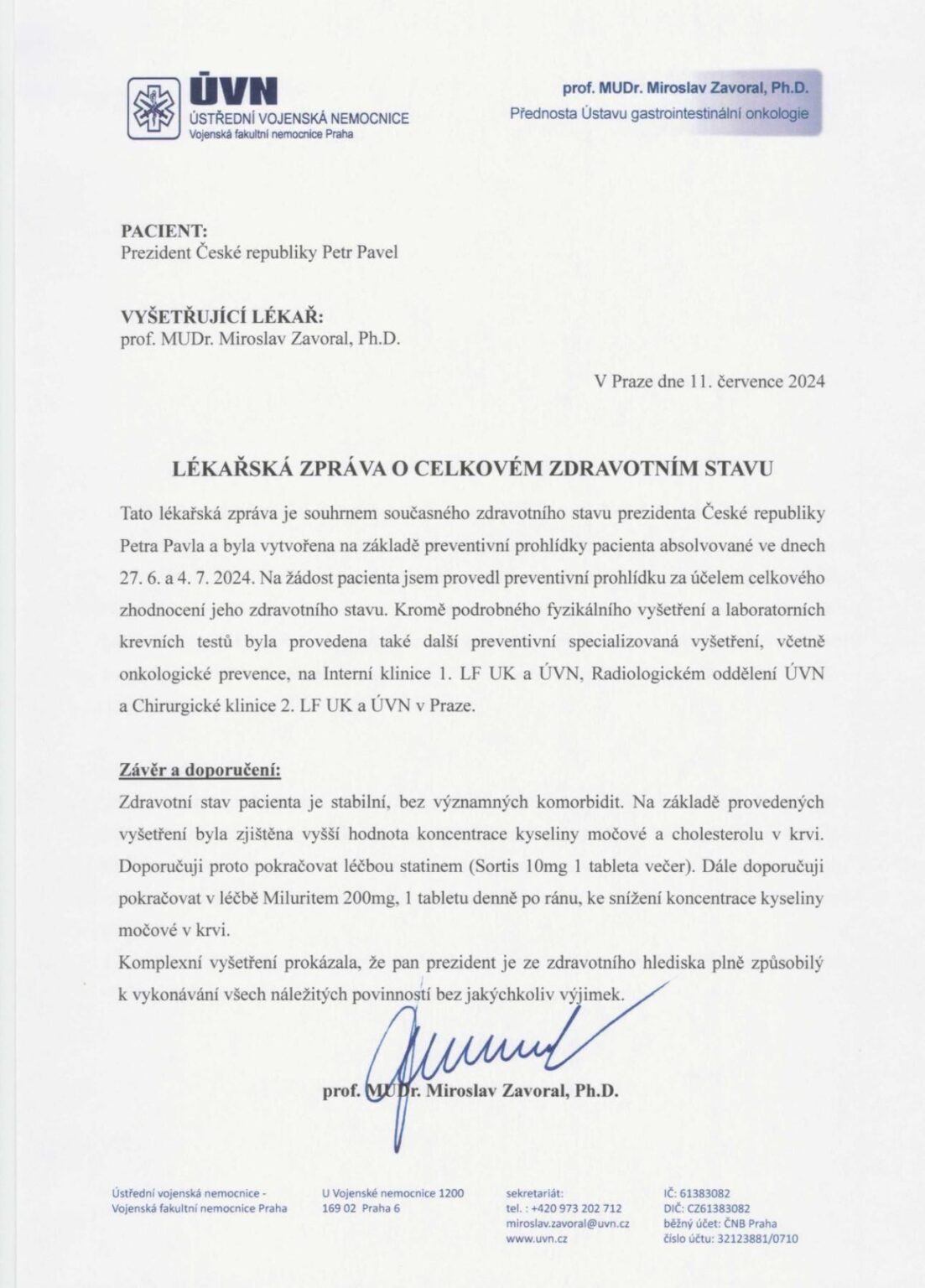 パベル大統領の診断書