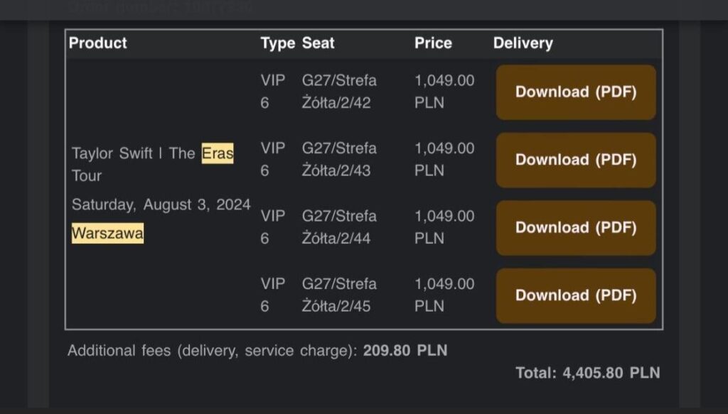 ワルシャワのVIP6チケット4枚