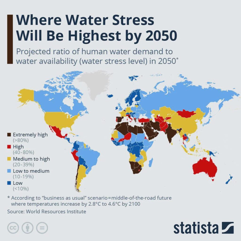 2050年までに水ストレスが最も高くなる地域