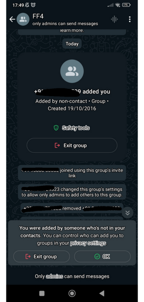 WhatsApp のランダムなスパムグループに追加される