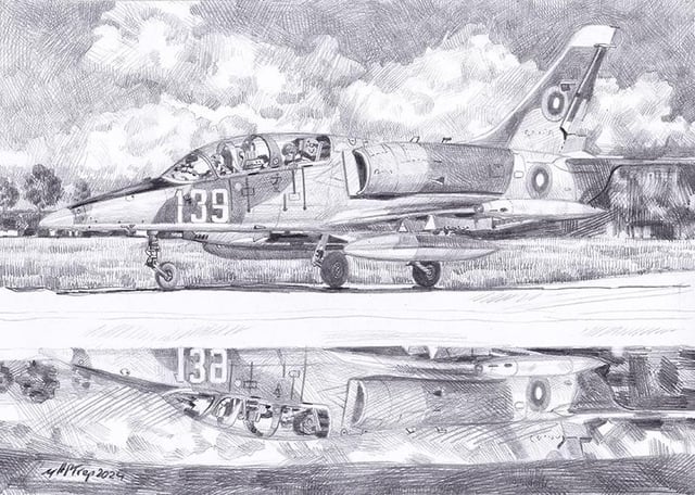 BG. 飛行機、L-39、鉛筆画、33 x 43 cm、私の新しい絵。