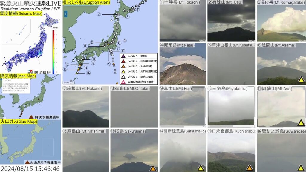 🔴緊急火山噴火速報ライブ The Real-time Volcano Eruption Alert in Japan