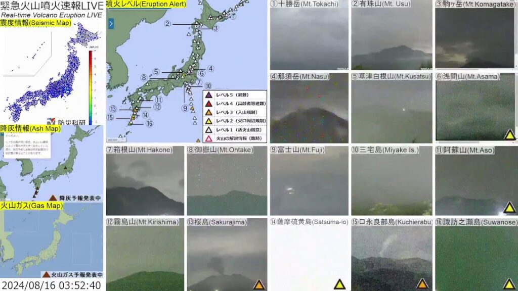 🔴緊急火山噴火速報ライブ The Real-time Volcano Eruption Alert in Japan