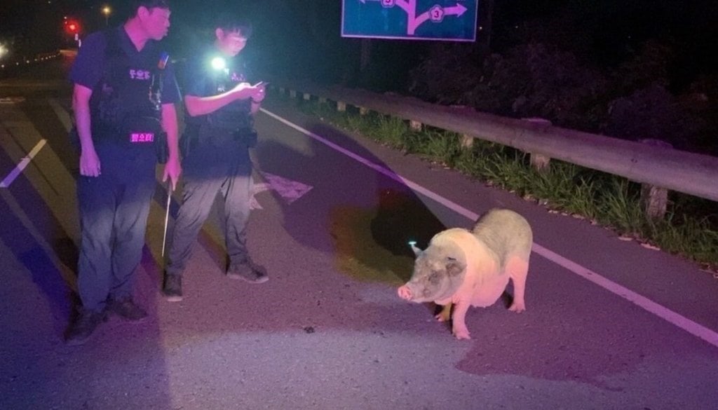 高速インターにブタ1頭、県が保護 - 健康状態良好、飼い主見つからない場合は引取り希望者を募集予定 ｜ 台湾