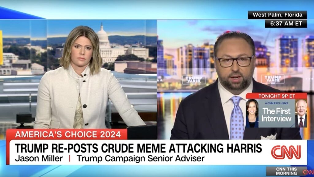 トランプ氏の側近、CNNでのカマラ・ハリス氏の「性的」投稿を擁護しようと奮闘