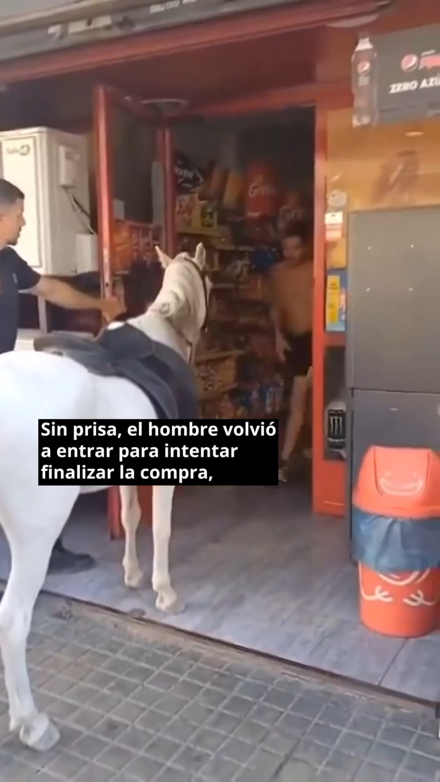 エルチェの警察は、馬に乗って店に入ってきた男を店から追い出した。