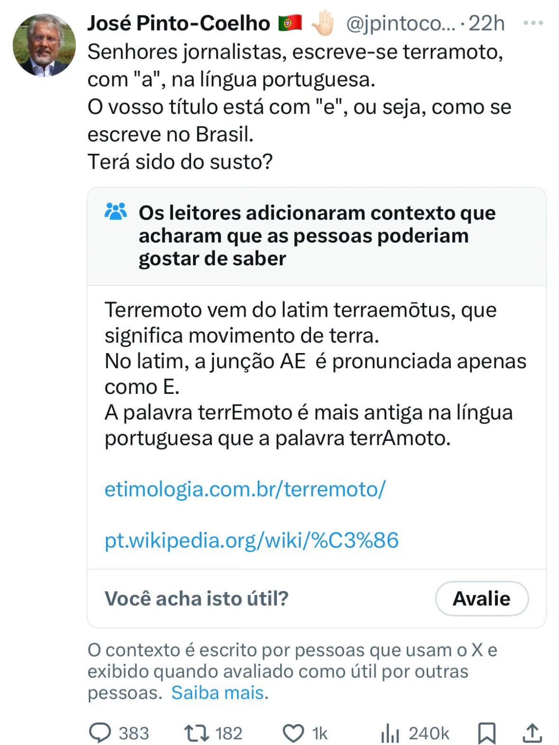 ポルトガルの政治家がブラジル系ポルトガル語を訂正しようとしてTwitter/Xのフェイクニュース対策ツールから訂正を受ける
