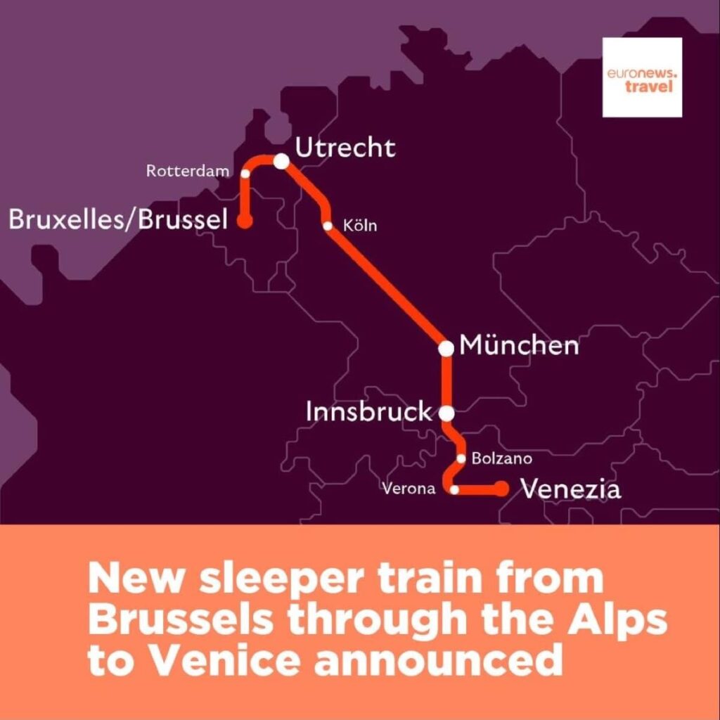 ブリュッセルからオーステンライクとヴェネツィアへの新しい夜行列車が2025年2月に運行開始