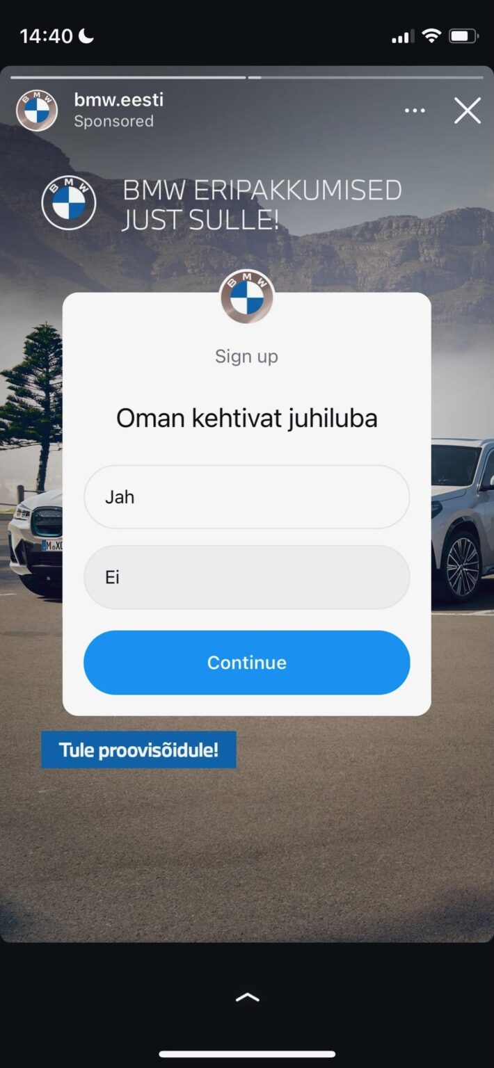 BMWエストニア駐在員事務所はターゲット層を把握している - 許可なしで試乗する