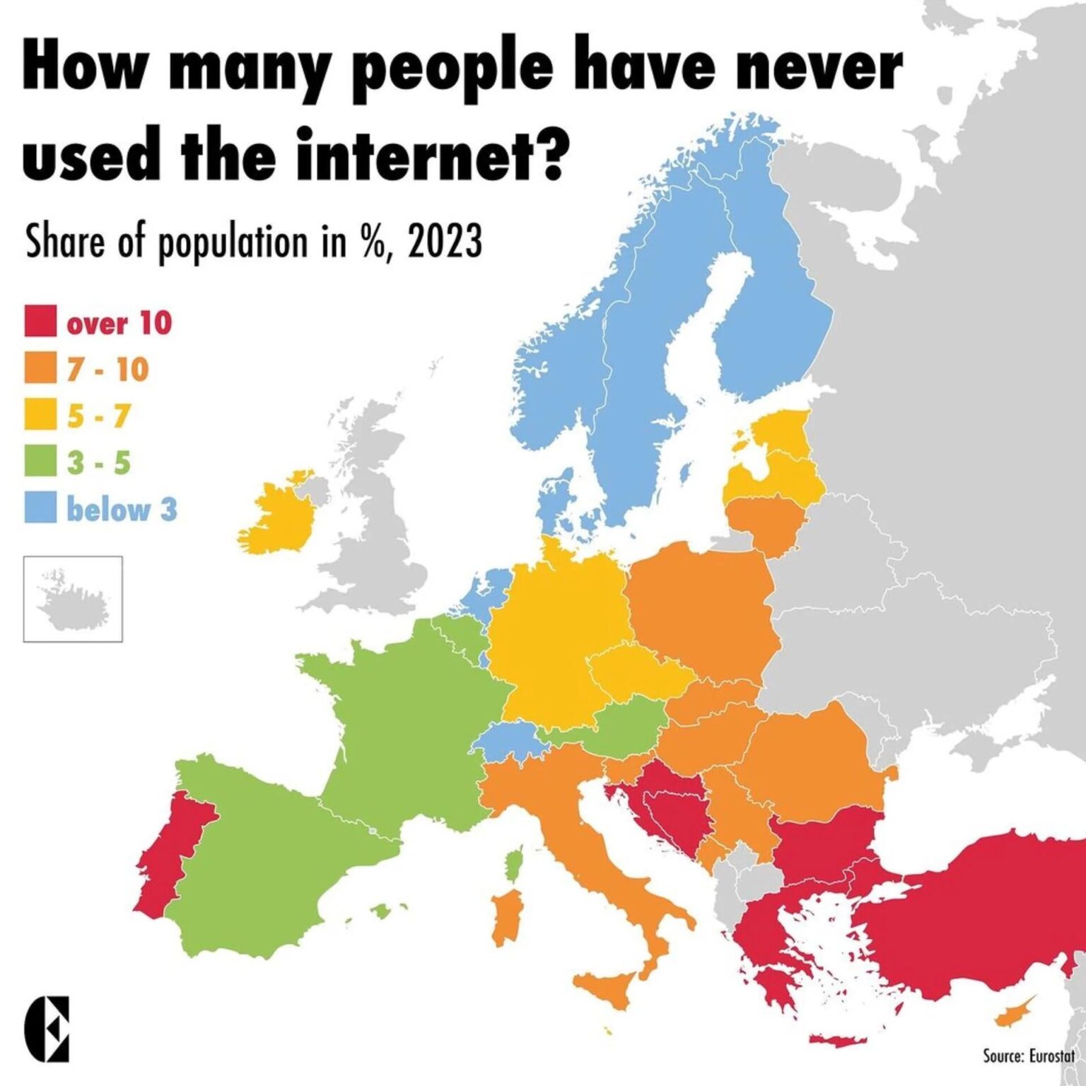 インターネットを一度も使用したことがない人の割合。そんな人を知っていますか？
