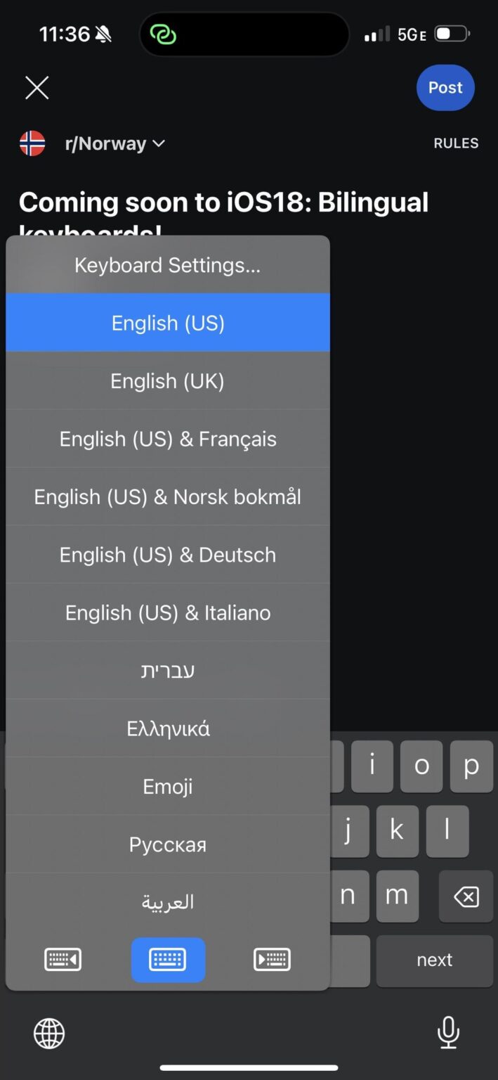 iOS18に近日登場:ノルウェー語と英語を含むバイリンガルキーボード! iOS18に近日登場:ノルウェー語と英語を含むバイリンガルキーボード!