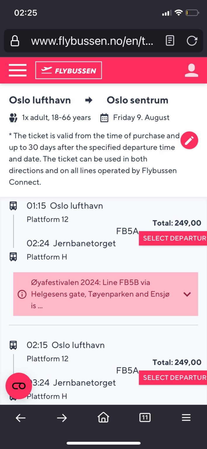 Ruter アプリでこれが表示されないのは普通ですか? ガーデモエン行きのフライトが遅れているのでストレスを感じています 😅