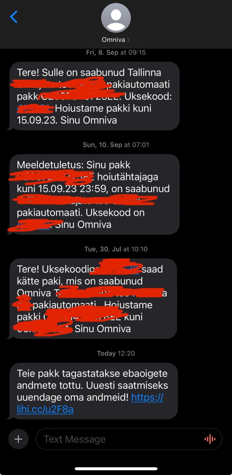 本物のomniva番号から詐欺リンクを受け取りました