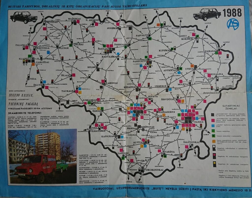 ガソリンスタンドを示す 🇱🇹 の古い地図 '88