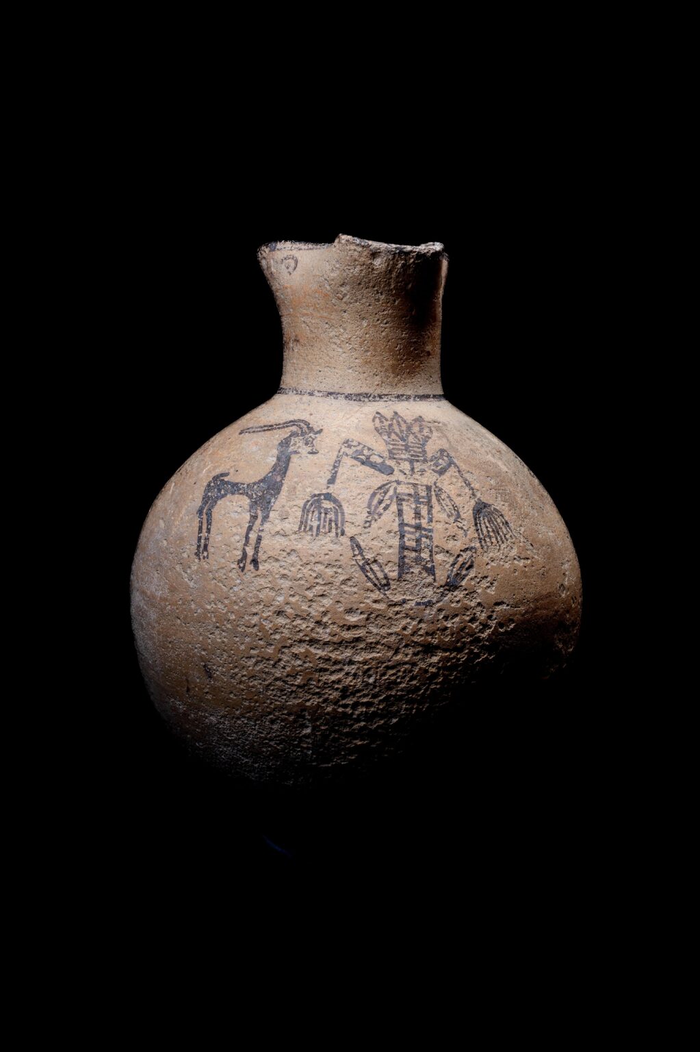 古代キプロスの自由野外芸術（アンテロープの隣にある人間の姿）紀元前 700 - 600 年