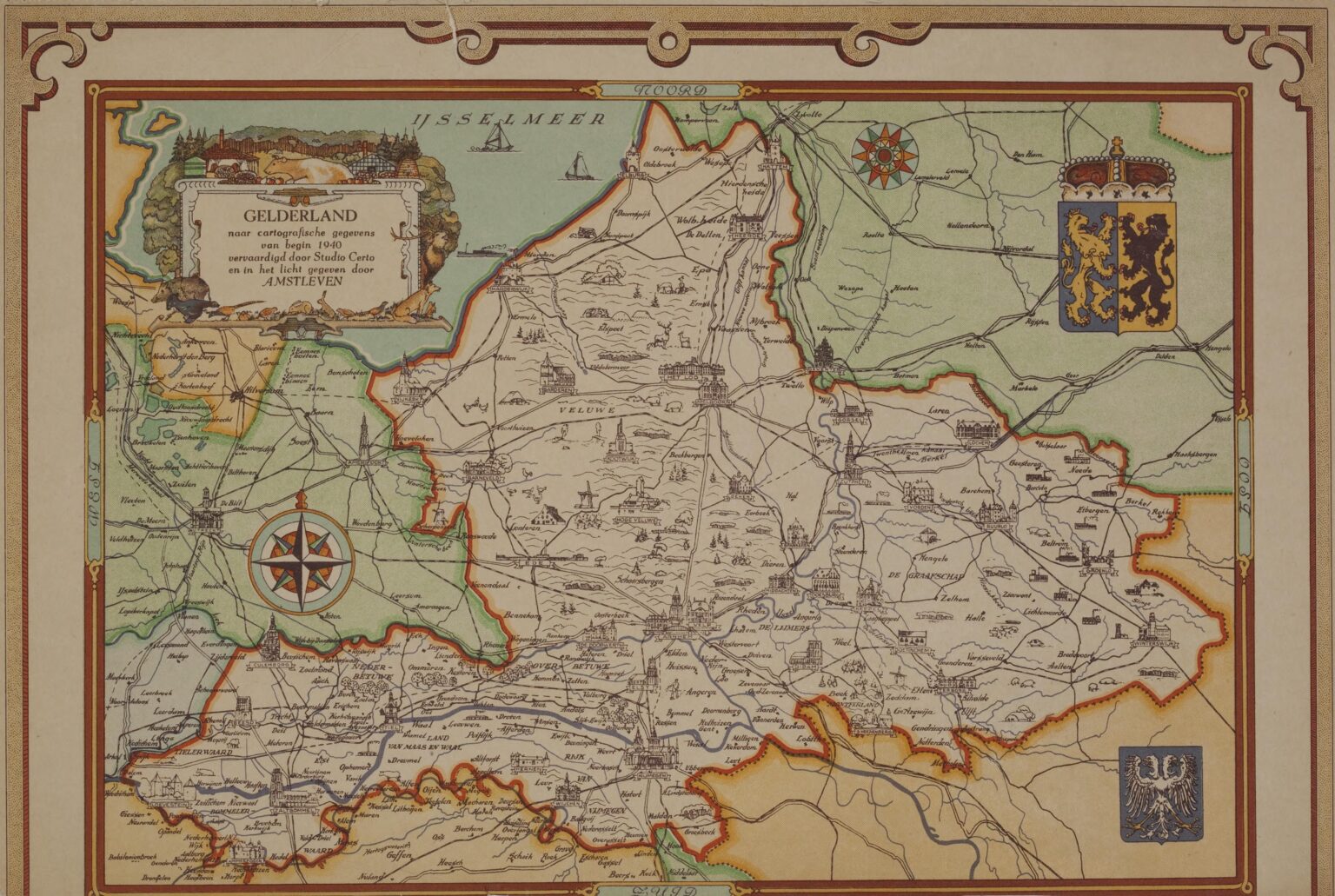 1940 年代初頭のヘルダーラント州の美しい地図