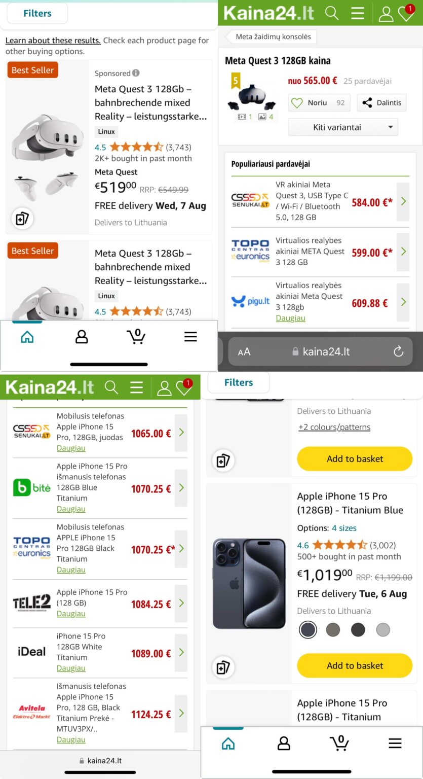 amazon.de の電化製品は、リトアニアの販売店で購入でき、ドイツからの配送料が無料なので、最大 10% 安くなります。
