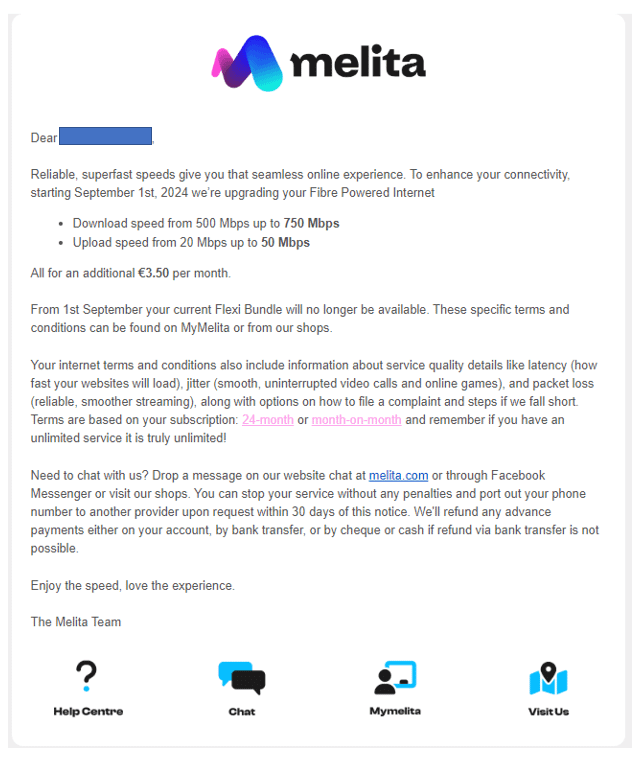 Melita が速度を変更して（そして料金を値上げして）どう思う？