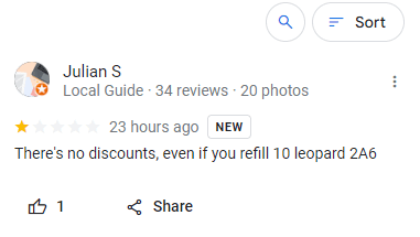 ウクライナ人がクルクスのロシア企業について Google マップのレビューを残している (これはガソリンスタンドからのもの)。