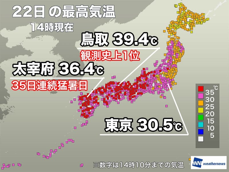 今日も東海から西は猛暑が続く 関東は雲が広がり暑さは控えめに