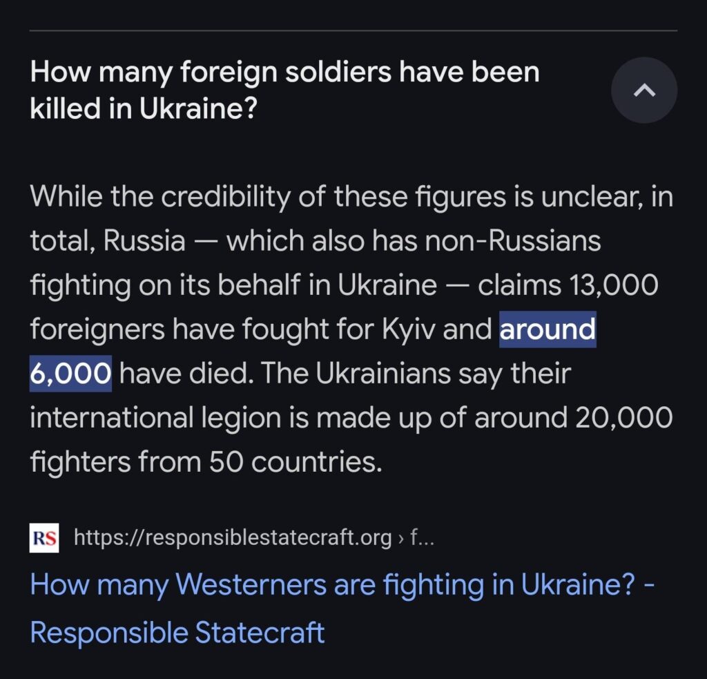 報道によると、ウクライナの外国人部隊員のほぼ半数が殺害されたとのことです。この報道は正確でしょうか? もし正確だとしたら、軍団に入隊することは戦争観光にとってあまり魅力のない見通しになるのでしょうか?