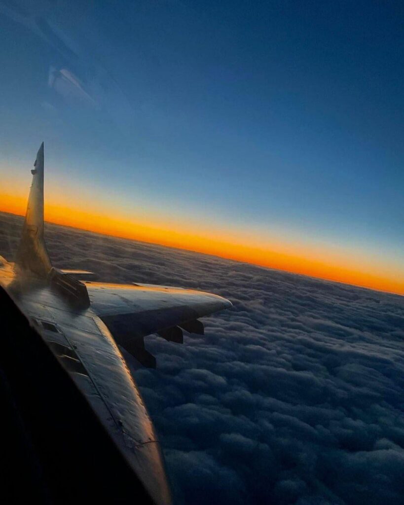 戦闘航空哨戒（CAP）任務中のウクライナ空軍のミコヤン MiG-29「フルクラム」多用途ジェット戦闘機からの早朝のパイロットの眺め。