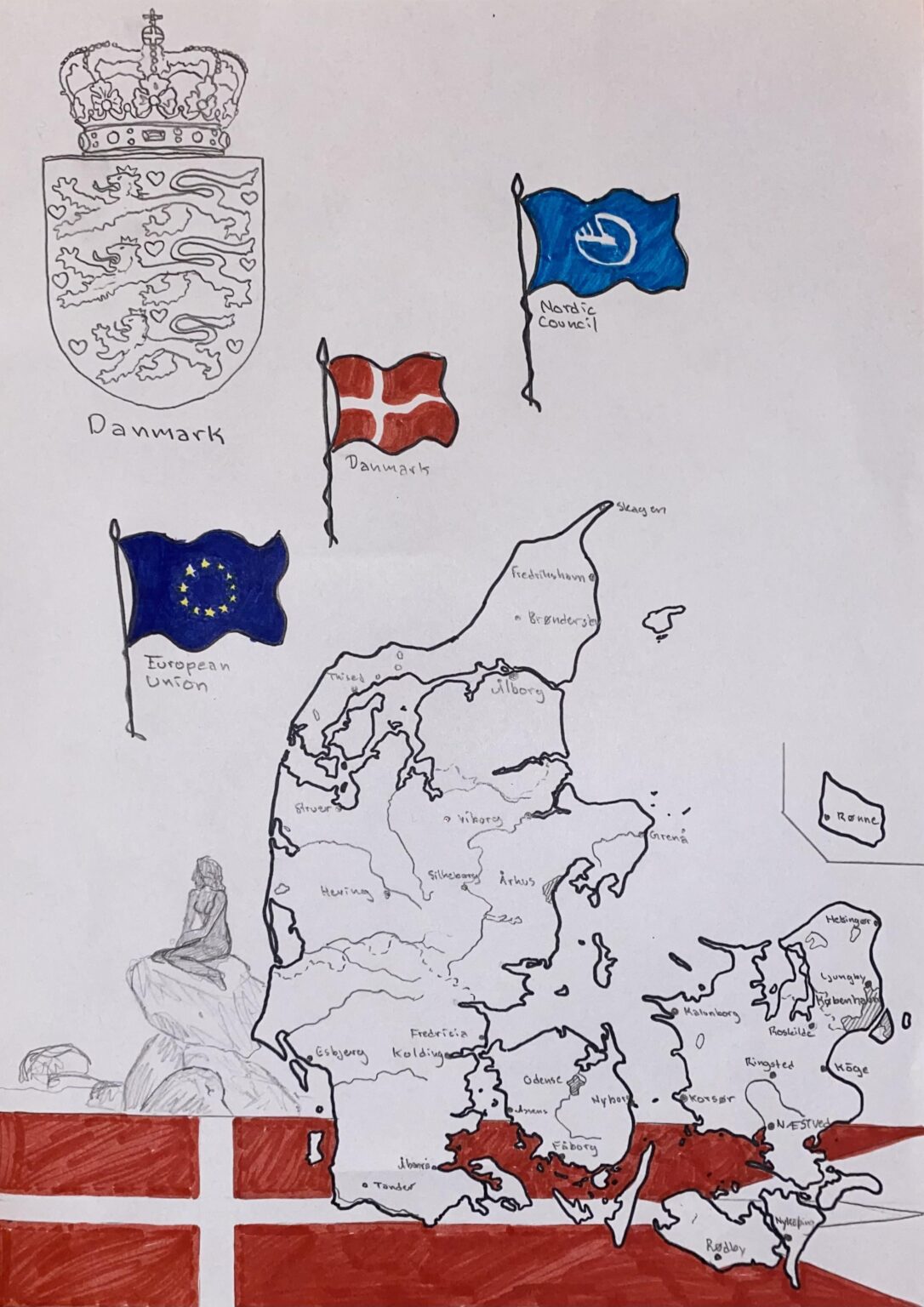 デンマークの手描き地図
