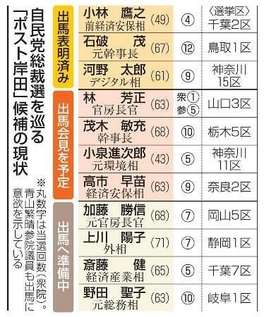自民党総裁選、過去最多の争いへ ７人以上、鍵握る地方票