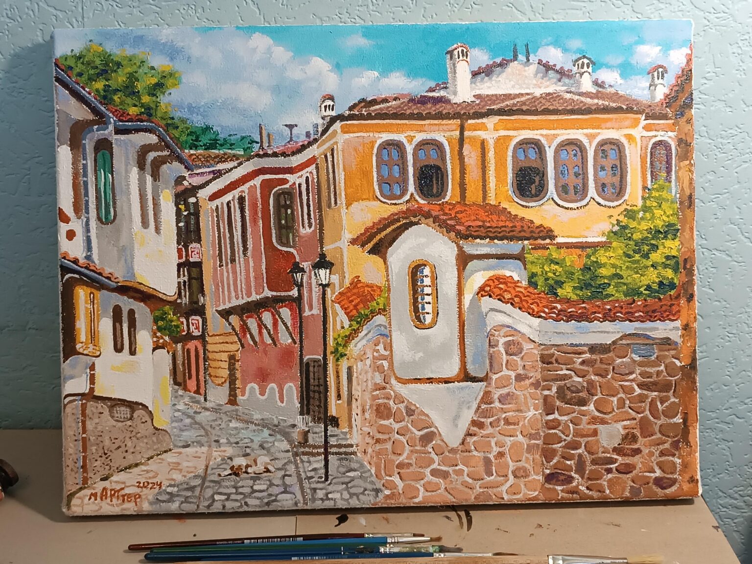 プロブディフ。キャンバスに油絵の具 30 x 40 cm これは私の 2 番目の丸みを帯びた絵画です。今日はそれを終えました:)
