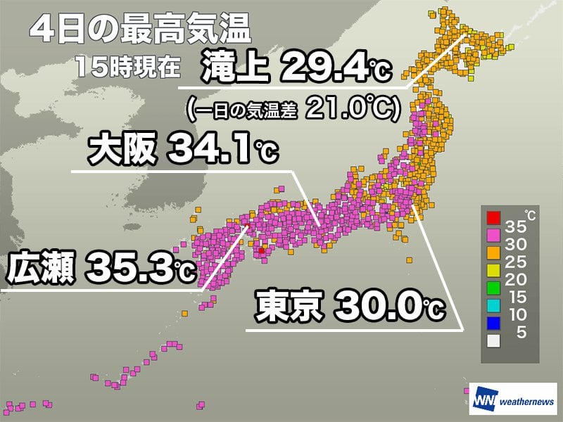 北海道は朝と昼の気温差が20℃以上 西日本は35℃前後の残暑に