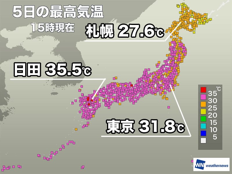 今日も全国的に残暑厳しい 明日は名古屋で36℃まで上がる予想