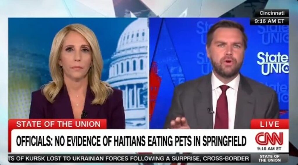 JD・ヴァンスはCNNの司会者に対して冷静さを失い、ハイチ移民がペットを食べるという話は作り話だと認めたようだ。