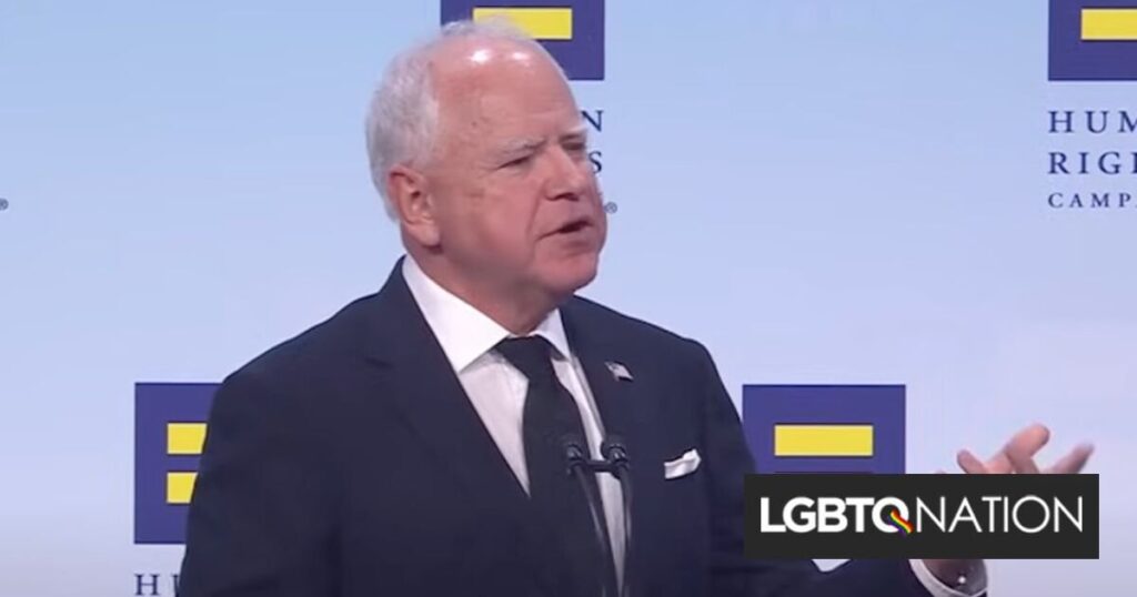 ティム・ウォルツ議員はHRCでの激しい演説で共和党を激しく非難。「同性愛者がいるのは人生の事実だ」。また、マシュー・シェパードの両親を称賛し、トランプ氏のトランスジェンダーに対する攻撃を激しく非難するとともに、銃暴力法に対する共和党の反対を非難した。