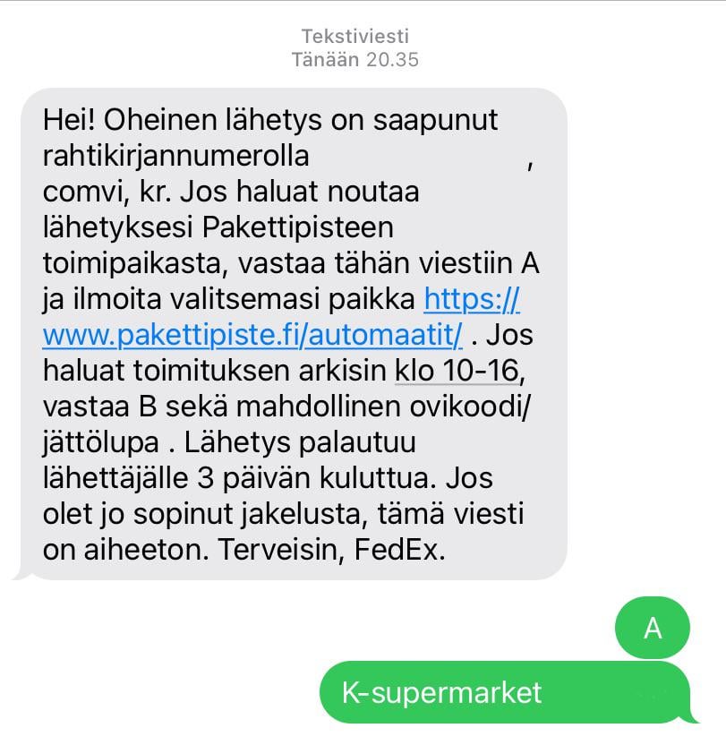 FedExからのテキストメッセージ