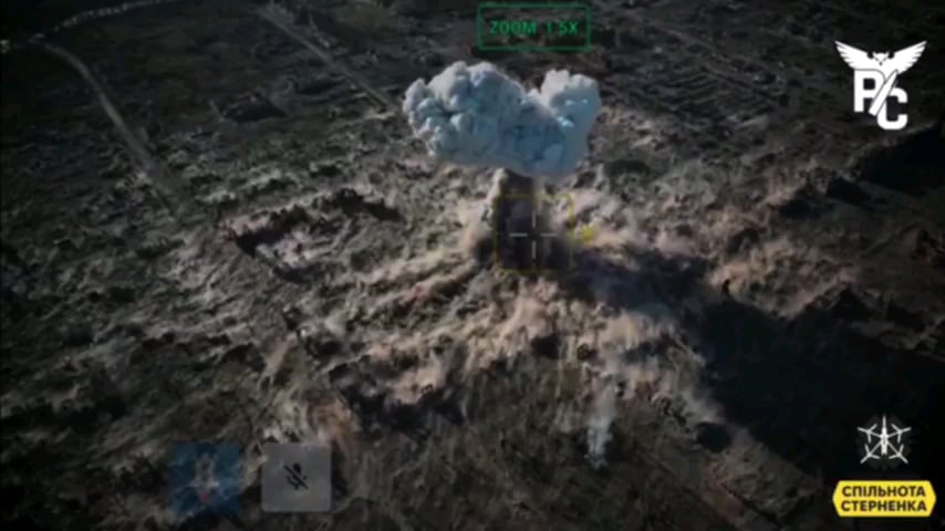 GURによる攻撃前のヴォフチャン骨材工場敷地内のロシア拠点に対する高精度の空爆攻撃の映像