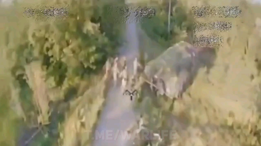 ウクライナのFPVドローンが、軍用車両の隣に立っていたロシア兵士のグループを攻撃した。クルスク地方 - 2024 年 9 月