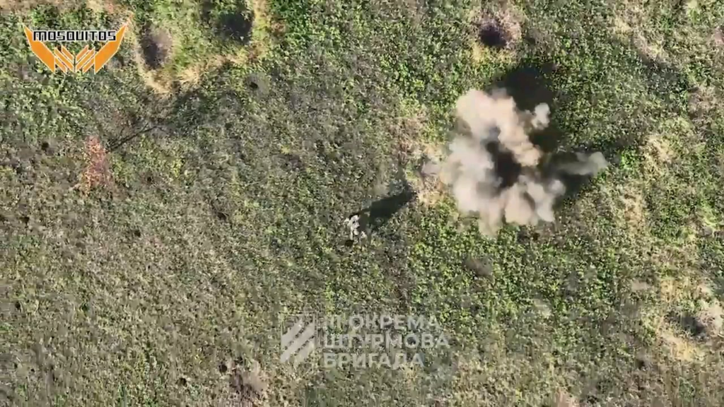 NSFW: 第3突撃旅団の「モスキート」部隊のウクライナ無人航空機オペレーターが、ドローンから投下された弾薬でロシア兵数名を攻撃した。ハリコフ地域 - 2024年9月。