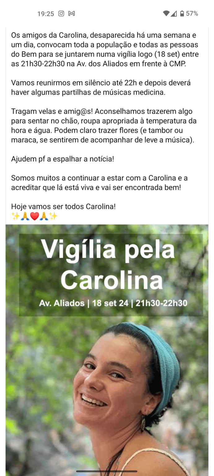 カロリーナ・バルボサさん、今夜2024年9月18日ポルト市庁舎前で通夜。
