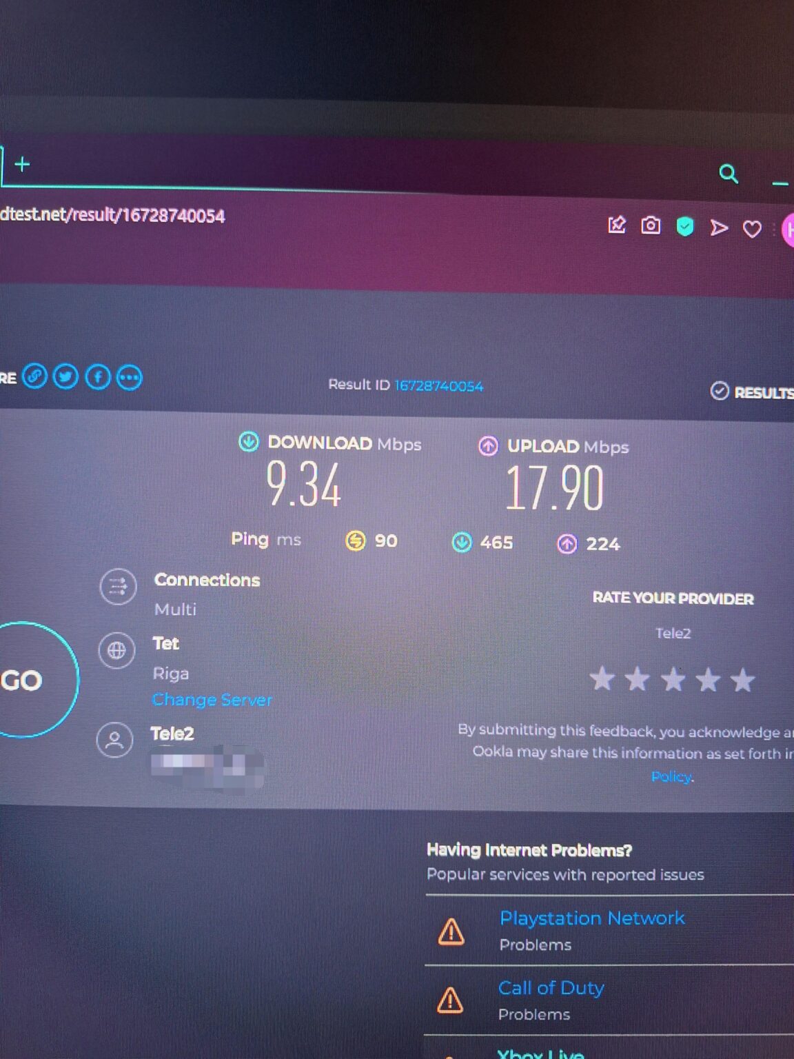 日曜日の夜の Tele2 インターネット速度、ジェルベネ教区 + アップロードは、考えによれば決して速くならないはずです