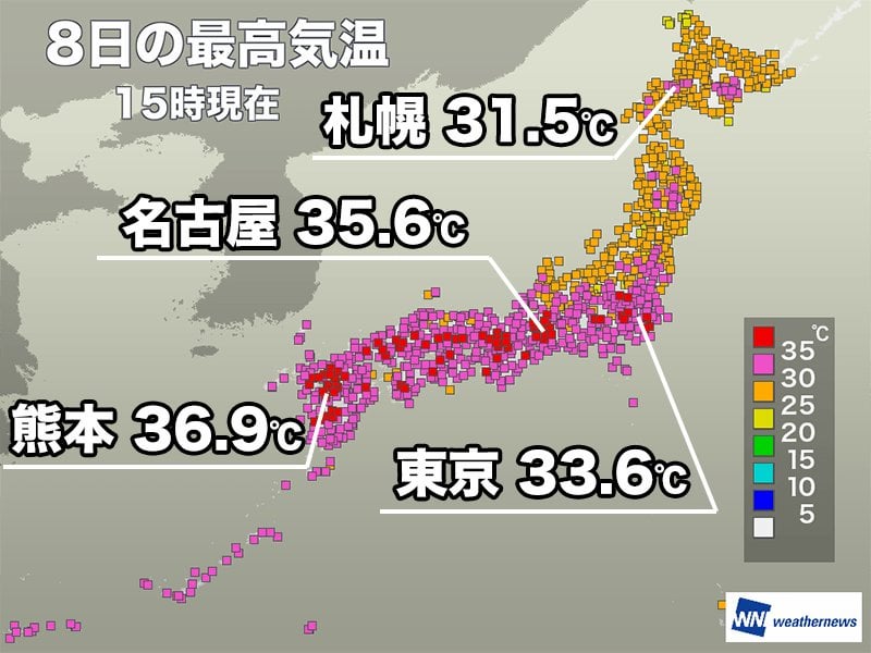 猛暑日地点数は連日50以上に 明日も西日本中心に厳しい残暑続く