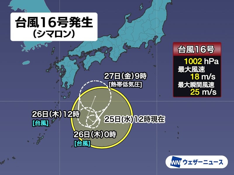 日本の南で新たな台風発生 間接的な影響で関東など強雨の可能性