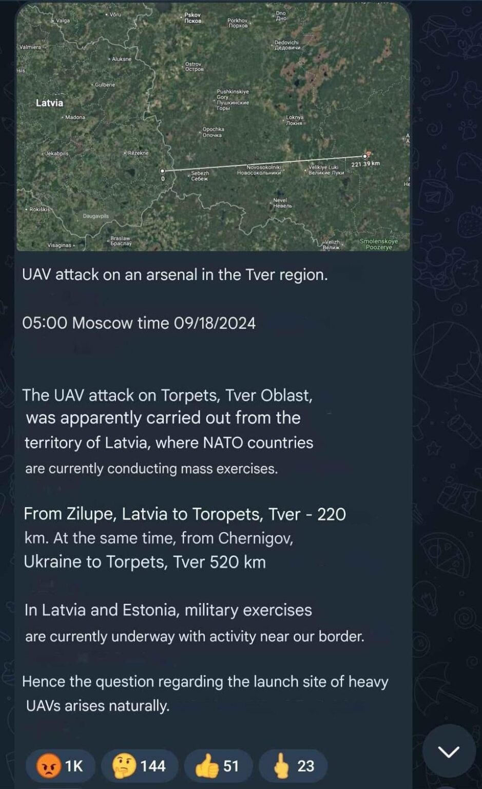 ロシアは、トロペツへの攻撃はラトビアのジルペから行われたと主張している。