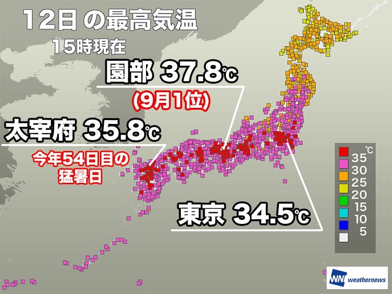 福岡・太宰府は今年54日目、大阪は40日目の猛暑日 明日も残暑収まらず