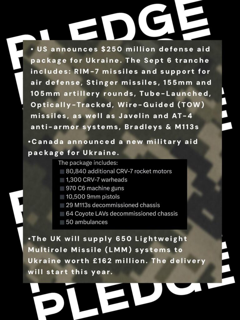 9月6日、ドイツのラムシュタイン空軍基地で行われた会議では、米国、カナダ、英国からウクライナへの新たな軍事援助パッケージが提示された。カナダのパッケージには、AFUパイロットによる戦闘機先導訓練（FLIT）の開始も含まれている。