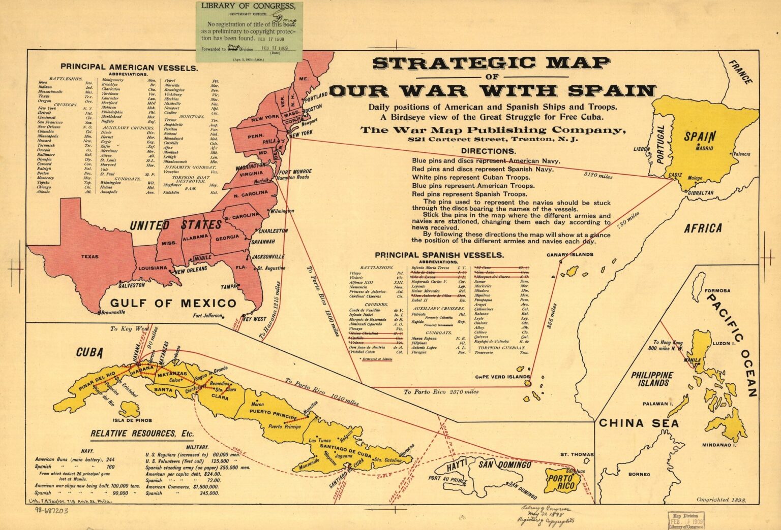 米国の対スペイン戦争の戦略地図 (1898 年)