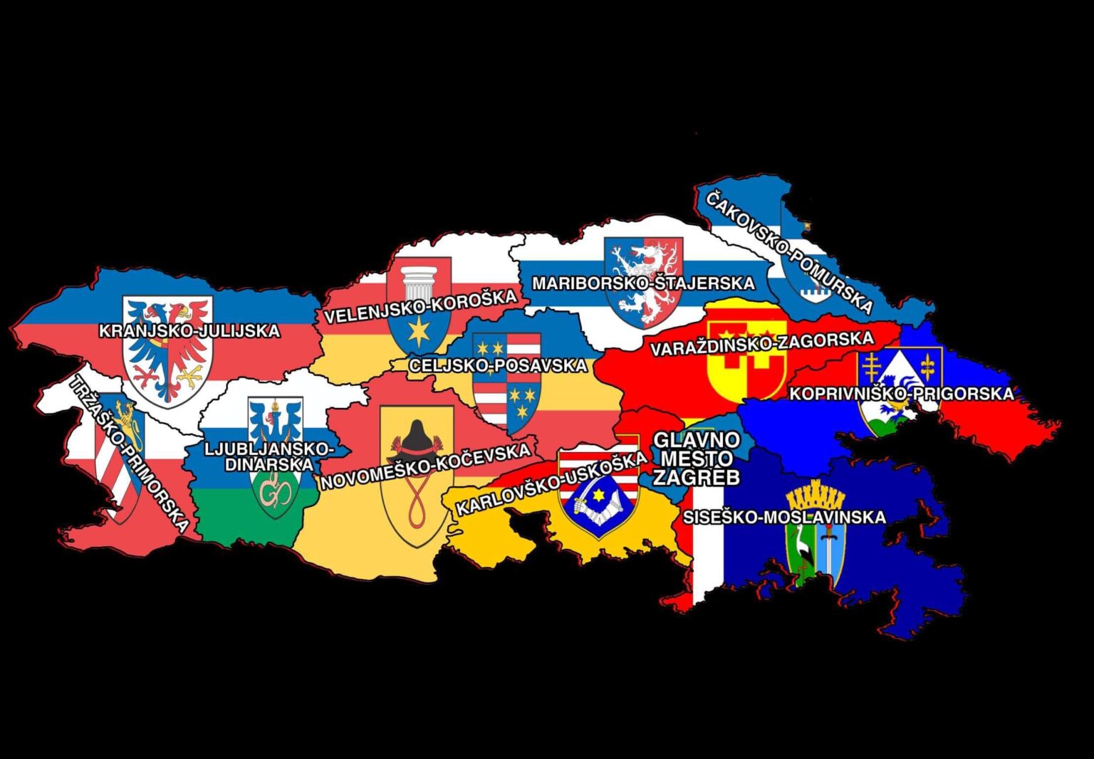 カイカビ語圏（およびトルスト語圏）をすべて含めたスロベニアの地図