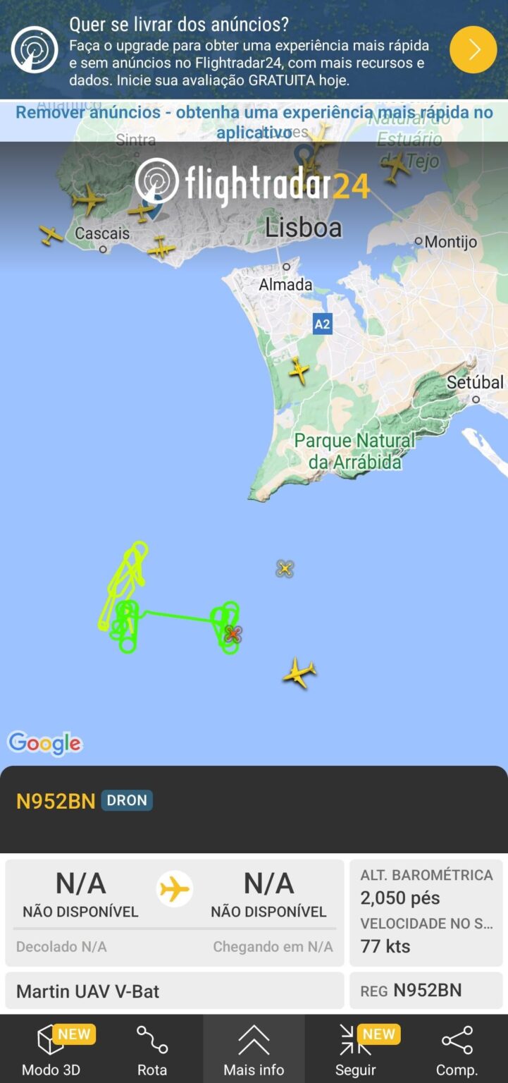 ポルトガル領空にある未知の航空機